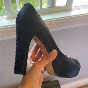 Michael Kors Black Chunky Heel Platform Pumps rhinestone